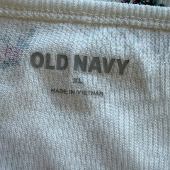Old Navy Short Sleeve Notch Tee White Floral Ribbed Y2K 90s Aesthetic Babytee - Picture 5 of 7